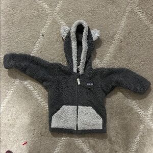 Gray and Black Fleece Hoodie with Ears